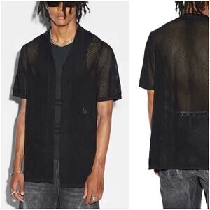 Ksubi Men's XL Open Knit Resort Camp Shirt short Sleeve in Black